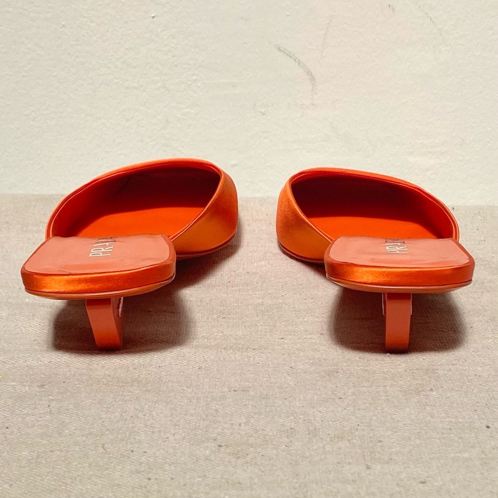 Prada orange satin silk square toe mules logo heels with box size 41 - Picture 7 of 13
